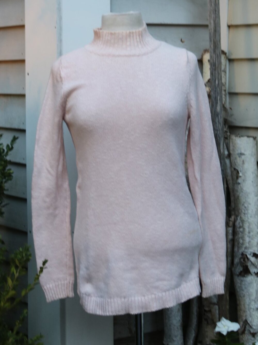 Ann Taylor Factory Pastel Pink Natural Slub Mock Turtleneck Long Sweater Sz XS